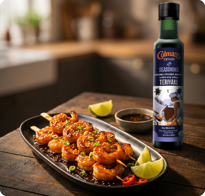 Teriyaki Prawn Skewers with Colman’s Teriyaki Aminos
